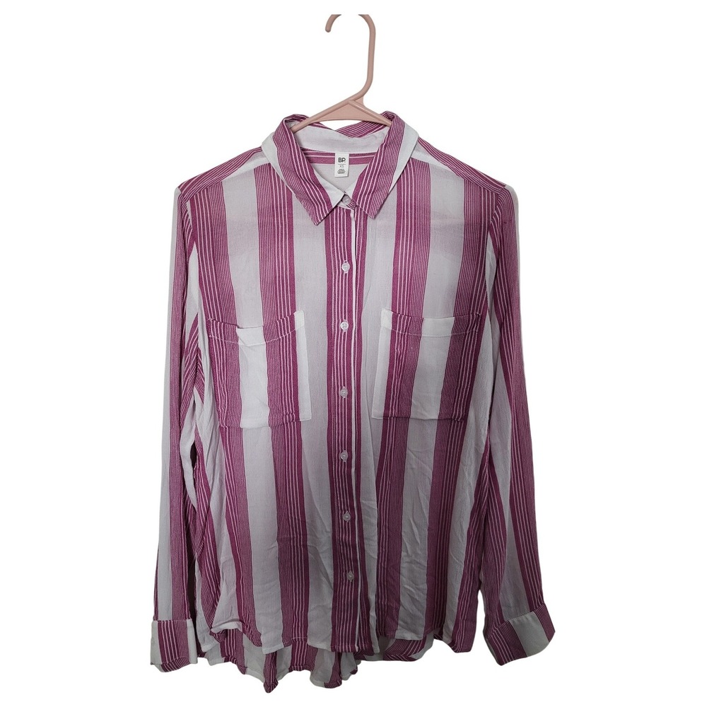 BP. Button Down Shirt Womens XS Magenta White Striped Long Sleeve Chest Pockets
